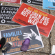 View of signs during a protest against US immigration policies outside the US embassy in Mexico City on June 30, 2018.